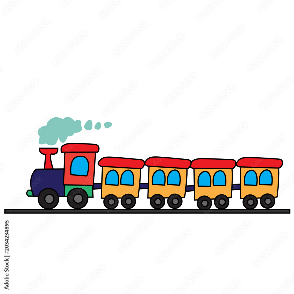 Naklejka premium Cute cartoon train illustration featuring colorful locomotive character with playful and friendly design