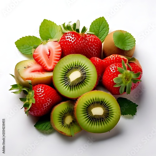 Fresh strawberries and kiwis artfully arranged