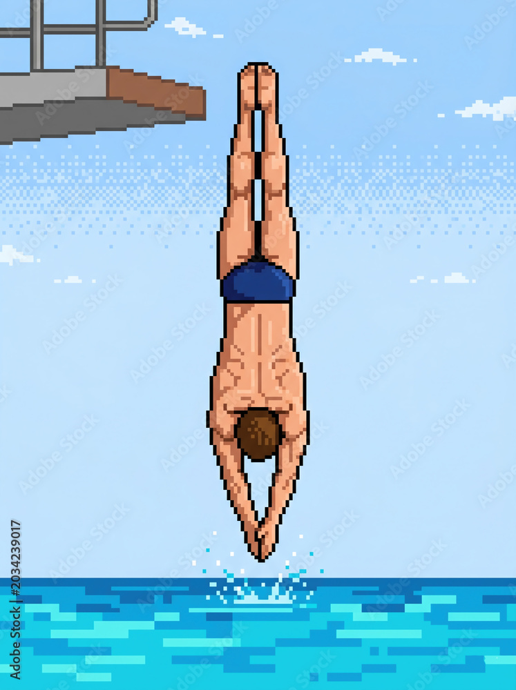 Obraz premium Pixel Art Swimmer