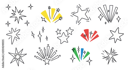 Foto Hand-drawn Starbursts and Sparkles Set - Doodle Elements
