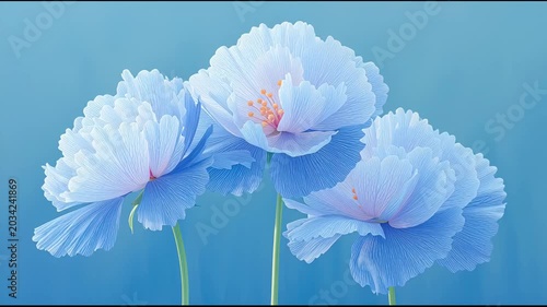 Flower painting with blue petals and green stems in a simple background