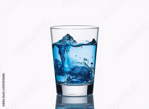 Blue Water Splash in Clear Glass Isolated on White Background