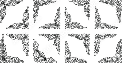 Obraz na płótnie Ornate wedding invitation divider set black line filigree ornament renaissance e