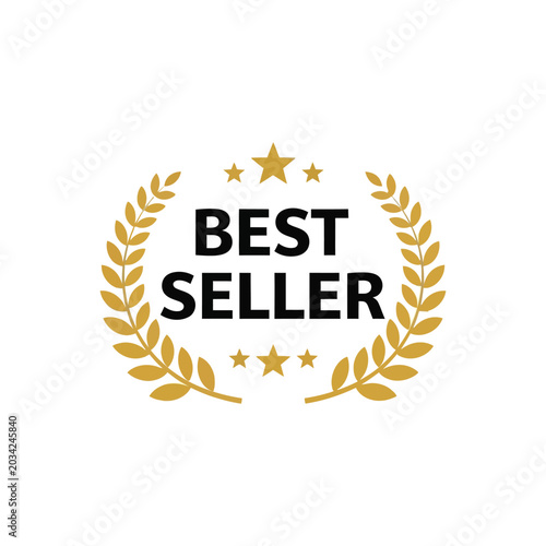 Gold Laurel Wreath Seller Badge with Stars on a Clean White Background