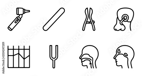 Fotografi Otolaryngology Medical Icons Set, ENT Doctor Instruments, Audiology Equipment, H