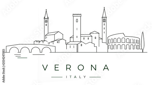 Verona Italy Skyline Minimal Line Illustration