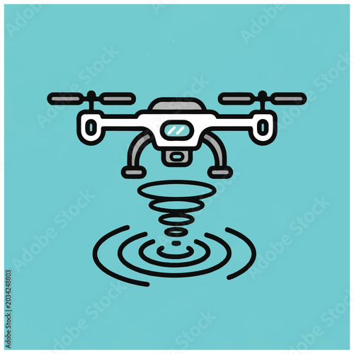 Cuadro en lienzo Drone flying over water surface.