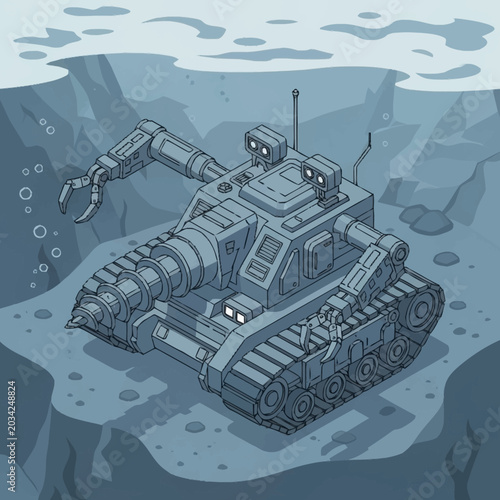 Фотография Underwater robotic vehicle with mechanical arms and treads.