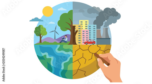 Valokuva Environmental Impact Illustration Contrasting Scenes Of Nature And Industry