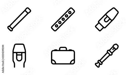 Photos Recorder Musical Instrument Icons, Woodwind Flute Symbols, Music Education Vecto