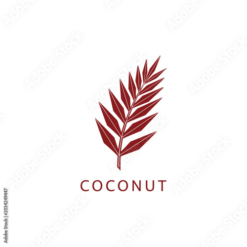A stylish, minimalist vector illustration depicting a stylized reddish-brown coconut palm leaf, perfect for tropical branding and natural product design.