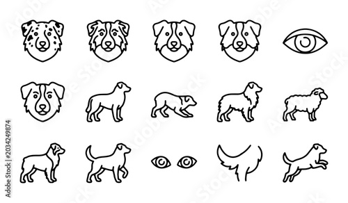 Fényképezés Dog Breed Icons, Sheep Icons, Eye Icons: Minimalist Vector Graphics for Pet and