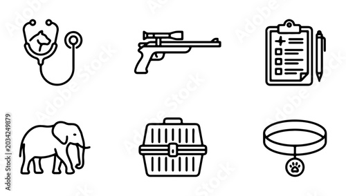 Canvas Print Veterinary Icons Set, Animal Care Symbols, Pet Transport, Medical Chart, Hunting
