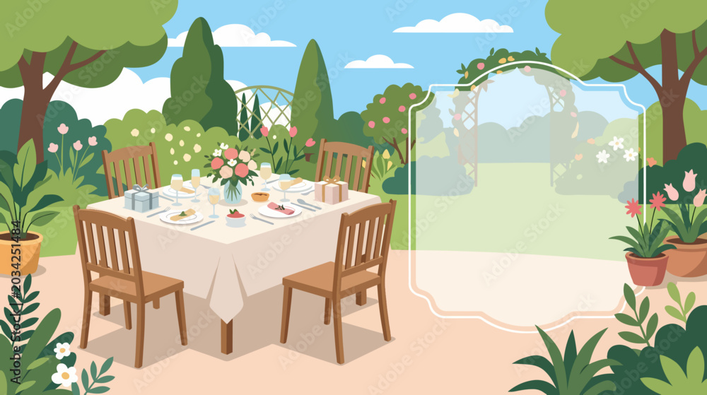 Obraz premium Garden Brunch Bridal Shower Invitation Scene