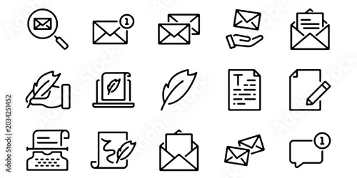 Quadro em tela Newsletter and Postal Service Line Icons Set