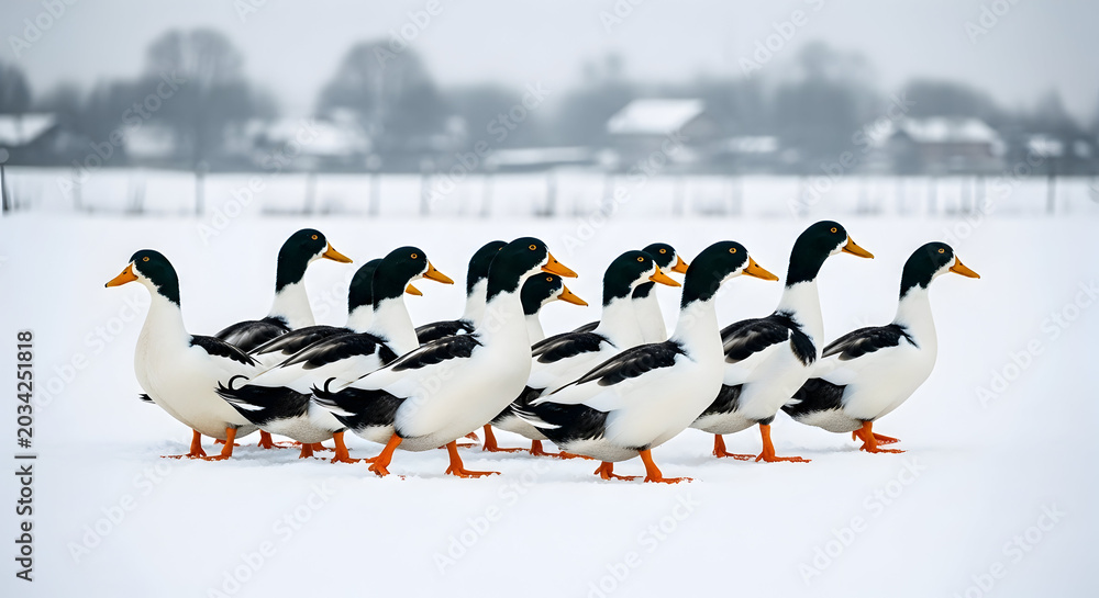 Obraz premium Friendship day with quacking ducks in winter wonderland celebrating togetherness