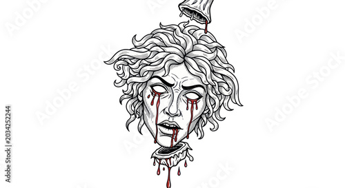 Fotografía Gothic Head Illustration, Horror Art, Bleeding Eyes, Dark Fantasy, Hand Drawn