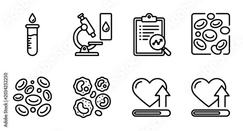 Schilderij op canvas Medical Laboratory Icons: Blood Cells, Microscope, Heart Health, Lab Test Analys