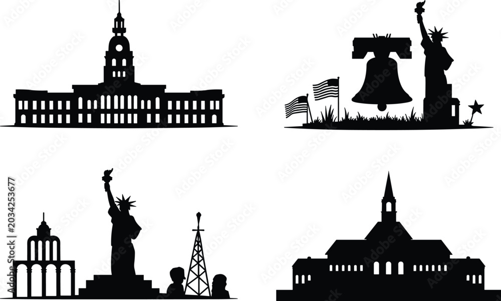 Obraz premium Black and white of famous landmarks and monuments eiffel tower