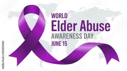 World Elder Abuse Awareness Day June 15 poster with purple ribbon isolated on white background