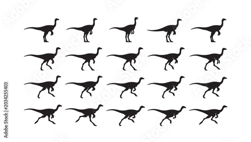 Cuadro en lienzo Prehistoric Dinosaur Running Sequence and Gait Cycle Silhouettes