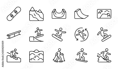 Bild auf Leinwand Snowboarding Icons Set, Winter Sports Vector Graphics, Extreme Activity Elements