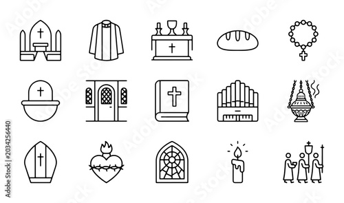 Bild auf Leinwand Christianity Icons Set: Religious Symbols, Church Elements, Worship Objects, Fai