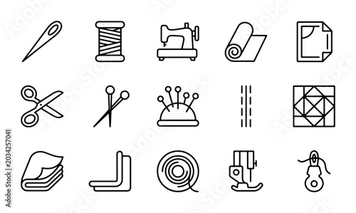 Photos Sewing Icons Set, Crafting Tools Collection, Tailoring Equipment Vector Graphics