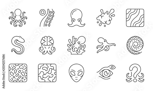 Bild auf Leinwand Mysterious Sea Creatures, Alien Icons, Abstract Patterns, Vector Set