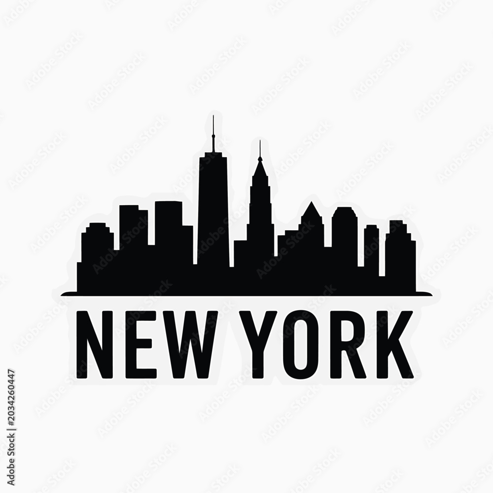 Fototapeta premium New York City Skyline Black Silhouette On White Background