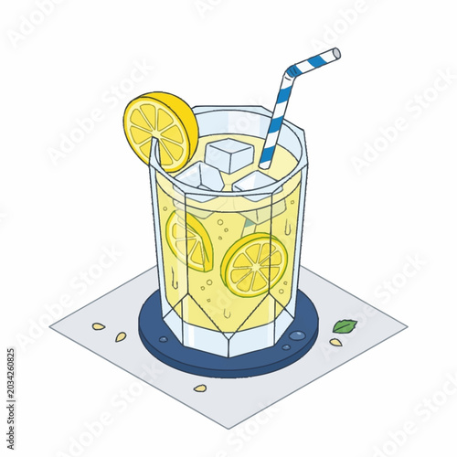 Fotografía Refreshing Lemonade Drink with Ice and Lemon Slices.