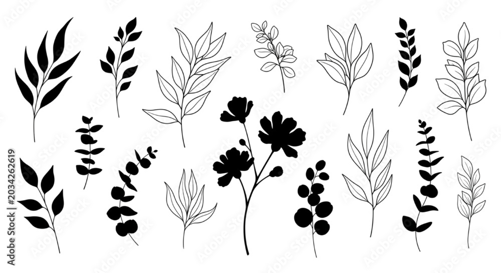Fototapeta premium Luxury Botanical Clipart Vector Set for Architectural Branding and Interior Graphics