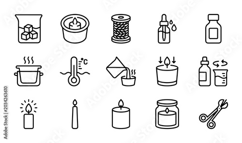 Schilderij op canvas Candle Making Icons Set, DIY Craft Supplies, Wax Melting Tools, Essential Oil Dr