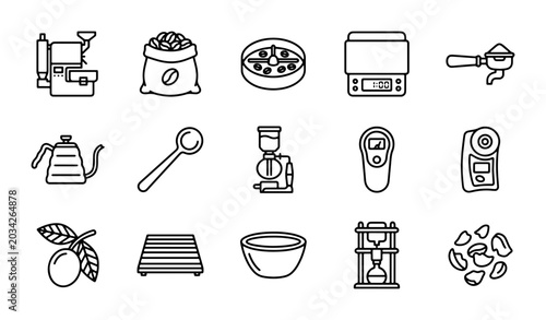 Photos Coffee Brewing Equipment Icons, Barista Tools, and Accessories Vector Set