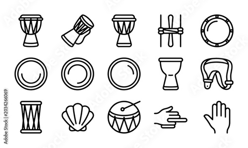 Obraz na płótnie African Drums Vector Icons Set: Djembe, Bongo, Percussion Instruments, Musical S
