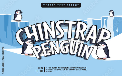 Photos Chinstrap Penguin Editable Text Effect with Cute Penguins and Icebergs