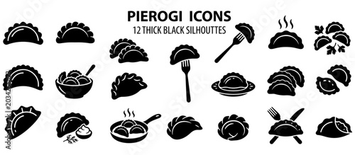 Canvastavla Polish pierogi icons vector set traditional European dumplings black silhouettes