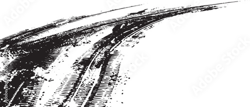Black tire tracks on white background, tire marks