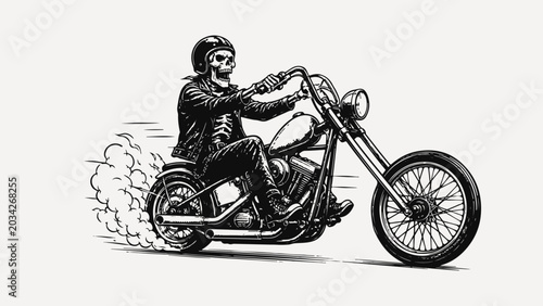 Fotografie motorcycle skull chopper vector illustration classic design black and white pexe