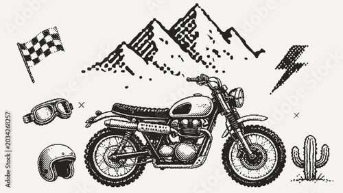 Bild auf Leinwand motorcycle scramble vector illustration classic design black and white pexels do