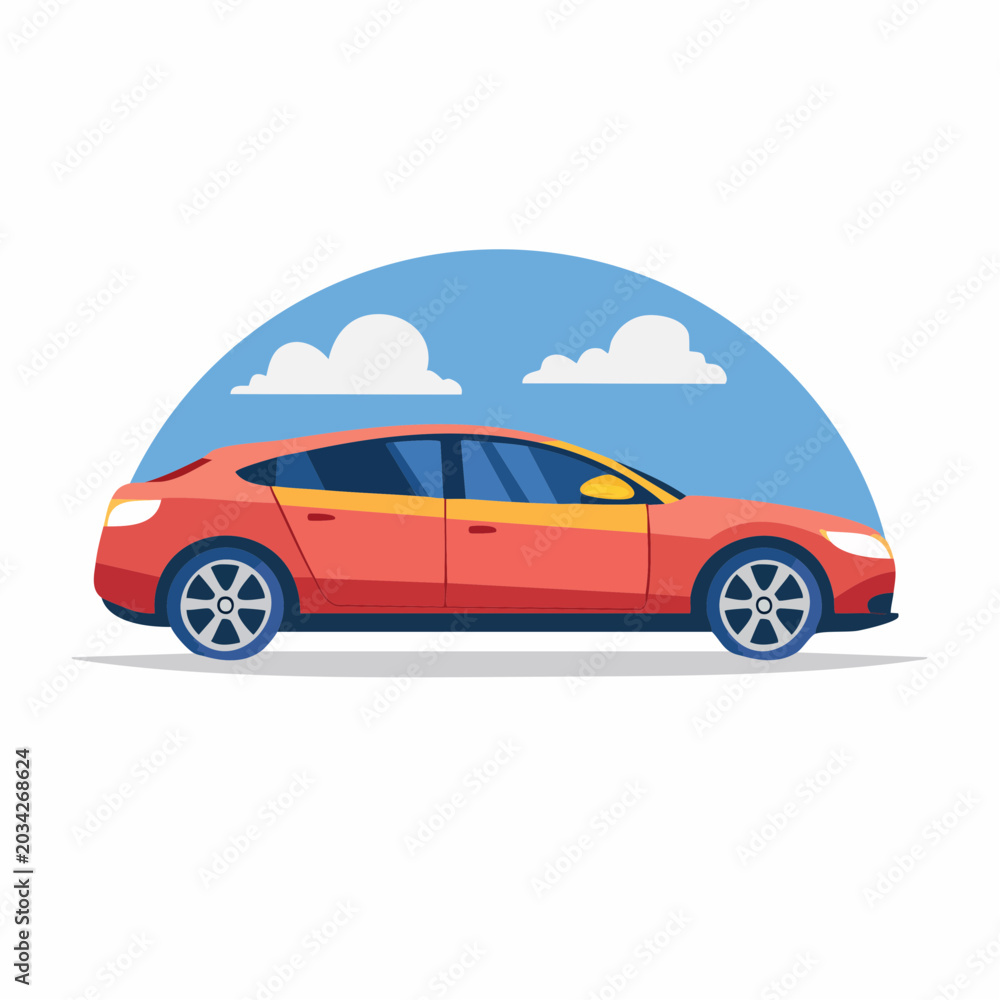 Fototapeta premium Red Sedan Car Illustration