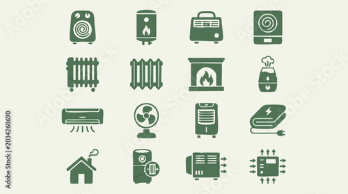 Tableau sur toile Heating, ventilation, and air conditioning (HVAC) home appliance icons set
