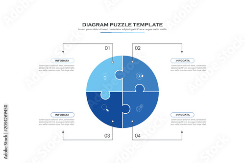 Venn diagram business infographic circle chart template 4 options, presentation with venn diagram elements vector illustration.