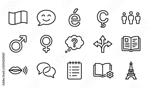 Εκτύπωση καμβά Language Learning Icons Set, Communication Symbols, Education Graphics, Global C