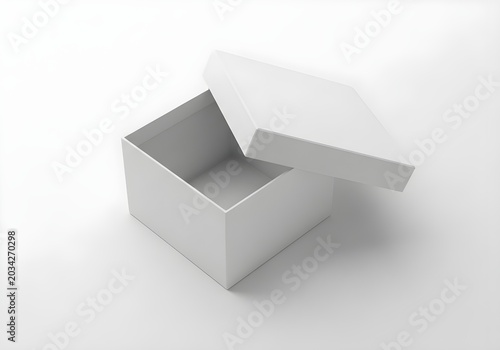 Open white gift box mockup with lid isolated on white background