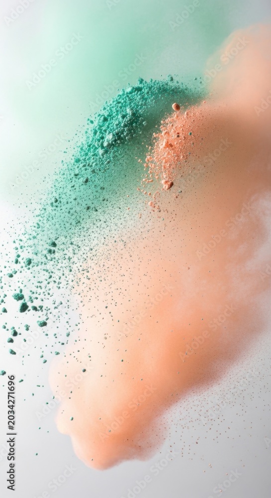 Fototapeta premium Vibrant green, orange powder explosion, colorful dust burst
