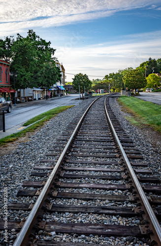 Railroad Tracks Through Midwest America Small-Town of Midway, Kentucky Main Street