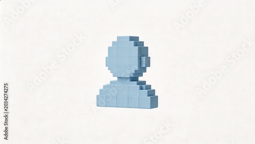 Blue pixelated human figure on white background