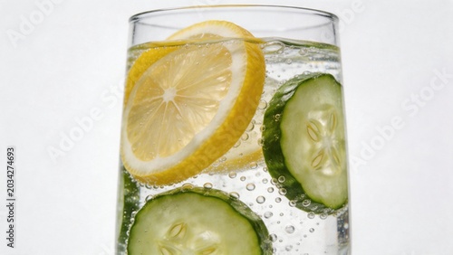 Glass of water with lemon and cucumber