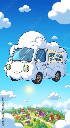 Cartoon car with happy face driving through colorful flowers.